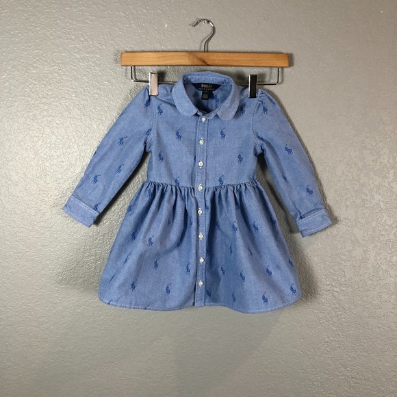 Polo Ralph Lauren Other - Polo Ralph Lauren Blue Label Size 3T 100% Cotton Chambray Logo Dress